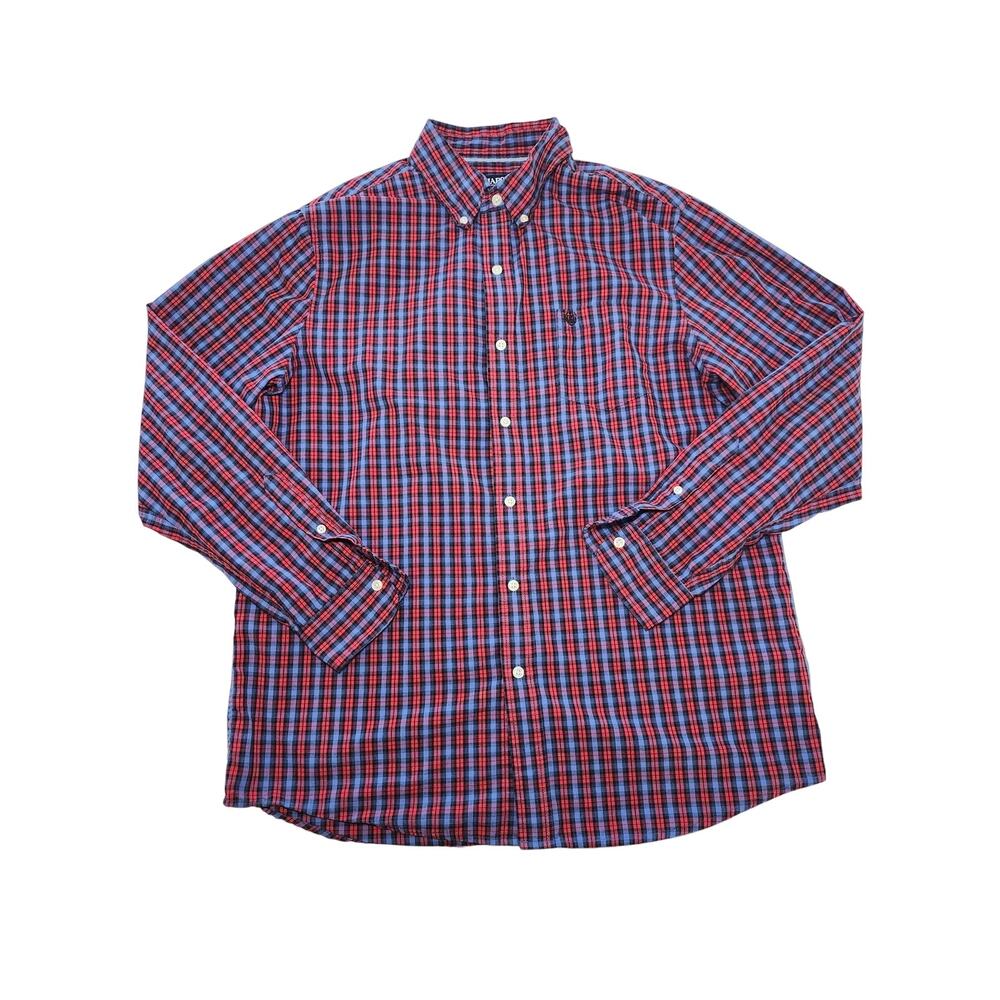 Chaps Men's Plaid Easy Care Button Down Shirt Crimson Red Sz L Preppy Classic